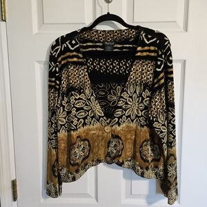 Elegant Black and Gold Patterned Cardigan